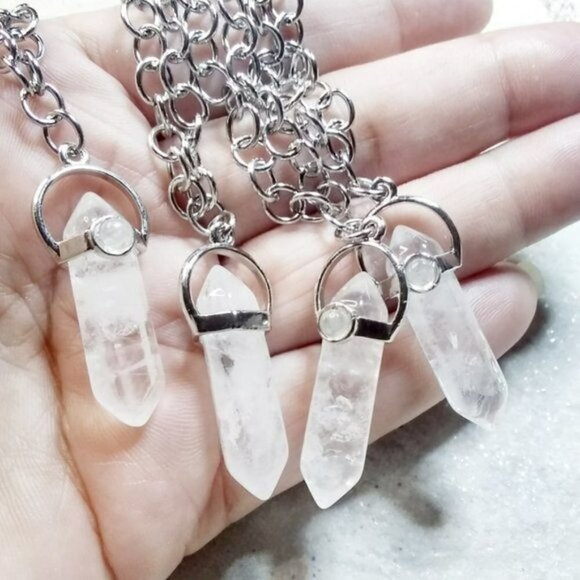 Terminated Point Crystal Quartz Pendant w. 20" Chain - Focus Meditations - Picture 13 of 14